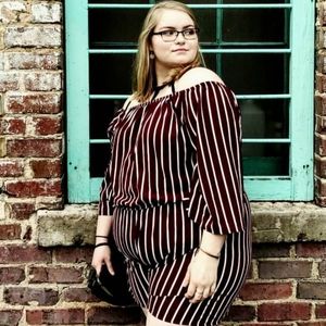 Burgundy and creme off the shoulder romper